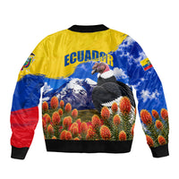 Ecuador Independence Day Sleeve Zip Bomber Jacket Patriotic Andean Condor Monument And Mountain