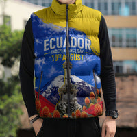 Ecuador Independence Day Sleeveless Puffer Jacket Patriotic Andean Condor Monument And Mountain