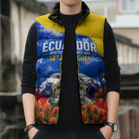 Ecuador Independence Day Sleeveless Puffer Jacket Patriotic Andean Condor Monument And Mountain
