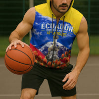 Ecuador Independence Day Sleeveless Zip Hoodie Patriotic Andean Condor Monument And Mountain