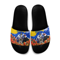 Ecuador Independence Day Slide Sandals Patriotic Andean Condor Monument And Mountain