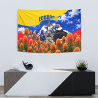 Ecuador Independence Day Tapestry Patriotic Andean Condor Monument And Mountain