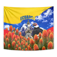 Ecuador Independence Day Tapestry Patriotic Andean Condor Monument And Mountain