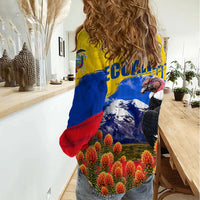 Ecuador Independence Day Women Casual Shirt Patriotic Andean Condor Monument And Mountain