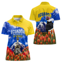 Ecuador Independence Day Women Polo Shirt Patriotic Andean Condor Monument And Mountain