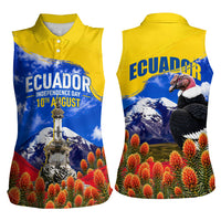 Ecuador Independence Day Women Sleeveless Polo Shirt Patriotic Andean Condor Monument And Mountain