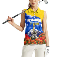 Ecuador Independence Day Women Sleeveless Polo Shirt Patriotic Andean Condor Monument And Mountain