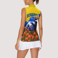 Ecuador Independence Day Women Sleeveless Polo Shirt Patriotic Andean Condor Monument And Mountain