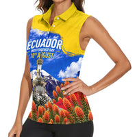 Ecuador Independence Day Women Sleeveless Polo Shirt Patriotic Andean Condor Monument And Mountain