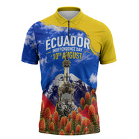 Ecuador Independence Day Zipper Polo Shirt Patriotic Andean Condor Monument And Mountain