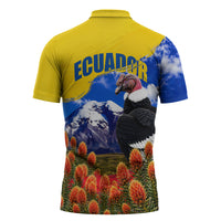 Ecuador Independence Day Zipper Polo Shirt Patriotic Andean Condor Monument And Mountain