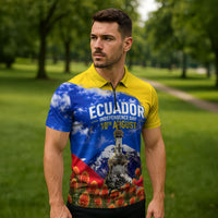 Ecuador Independence Day Zipper Polo Shirt Patriotic Andean Condor Monument And Mountain