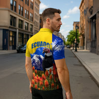 Ecuador Independence Day Zipper Polo Shirt Patriotic Andean Condor Monument And Mountain