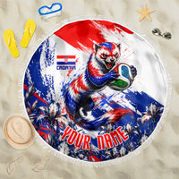 Personalized Croatia Marten Soccer Beach Blanket Croatian Flag Abstract Brush Stroke