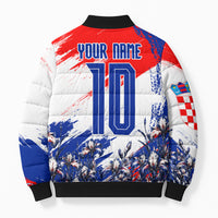 Personalized Croatia Marten Soccer Bomber Puffer Jacket Croatian Flag Abstract Brush Stroke