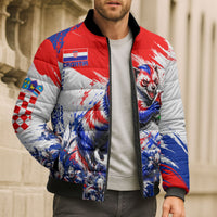 Personalized Croatia Marten Soccer Bomber Puffer Jacket Croatian Flag Abstract Brush Stroke