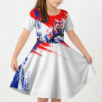 Personalized Croatia Marten Soccer Kid Short Sleeve Dress Croatian Flag Abstract Brush Stroke