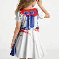 Personalized Croatia Marten Soccer Kid Short Sleeve Dress Croatian Flag Abstract Brush Stroke