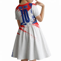 Personalized Croatia Marten Soccer Kid Short Sleeve Dress Croatian Flag Abstract Brush Stroke