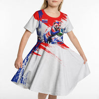 Personalized Croatia Marten Soccer Kid Short Sleeve Dress Croatian Flag Abstract Brush Stroke