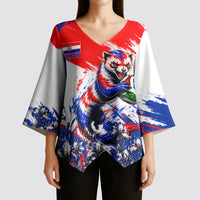 Personalized Croatia Marten Soccer Kimono Sleeve Blouse Croatian Flag Abstract Brush Stroke