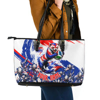 Personalized Croatia Marten Soccer Leather Tote Bag Croatian Flag Abstract Brush Stroke