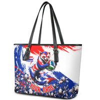 Personalized Croatia Marten Soccer Leather Tote Bag Croatian Flag Abstract Brush Stroke