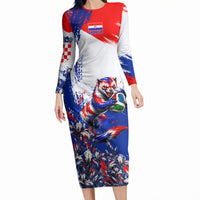 Personalized Croatia Marten Soccer Long Sleeve Bodycon Dress Croatian Flag Abstract Brush Stroke