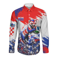 Personalized Croatia Marten Soccer Long Sleeve Button Shirt Croatian Flag Abstract Brush Stroke