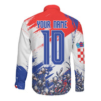 Personalized Croatia Marten Soccer Long Sleeve Button Shirt Croatian Flag Abstract Brush Stroke