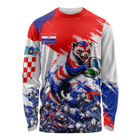 Personalized Croatia Marten Soccer Long Sleeve Shirt Croatian Flag Abstract Brush Stroke