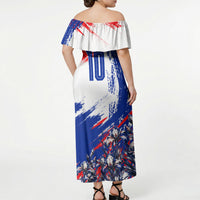 Personalized Croatia Marten Soccer Off Shoulder Maxi Dress Croatian Flag Abstract Brush Stroke