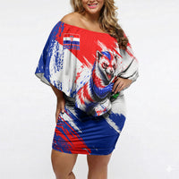 Personalized Croatia Marten Soccer Off Shoulder Short Dress Croatian Flag Abstract Brush Stroke