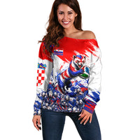 Personalized Croatia Marten Soccer Off Shoulder Sweater Croatian Flag Abstract Brush Stroke