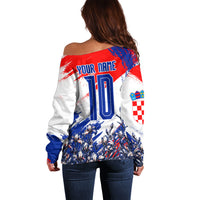 Personalized Croatia Marten Soccer Off Shoulder Sweater Croatian Flag Abstract Brush Stroke