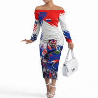 Personalized Croatia Marten Soccer Off The Shoulder Long Sleeve Dress Croatian Flag Abstract Brush Stroke