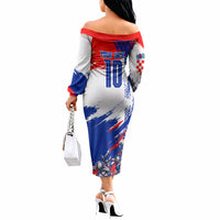 Personalized Croatia Marten Soccer Off The Shoulder Long Sleeve Dress Croatian Flag Abstract Brush Stroke