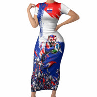 Personalized Croatia Marten Soccer Short Sleeve Bodycon Dress Croatian Flag Abstract Brush Stroke