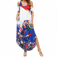 Personalized Croatia Marten Soccer Summer Maxi Dress Croatian Flag Abstract Brush Stroke