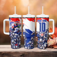 Personalized Croatia Marten Soccer Tumbler With Handle Croatian Flag Abstract Brush Stroke