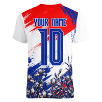 Personalized Croatia Marten Soccer Women V-Neck T-Shirt Croatian Flag Abstract Brush Stroke