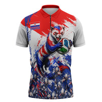 Personalized Croatia Marten Soccer Zipper Polo Shirt Croatian Flag Abstract Brush Stroke