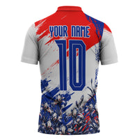 Personalized Croatia Marten Soccer Zipper Polo Shirt Croatian Flag Abstract Brush Stroke