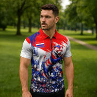 Personalized Croatia Marten Soccer Zipper Polo Shirt Croatian Flag Abstract Brush Stroke