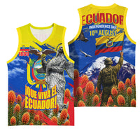 Ecuador Independence Day August 10 Basketball Jersey Patriotic Heritage Virgin Statue And Soldier