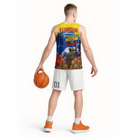 Ecuador Independence Day August 10 Basketball Jersey Patriotic Heritage Virgin Statue And Soldier