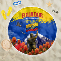 Ecuador Independence Day August 10 Beach Blanket Patriotic Heritage Virgin Statue And Soldier