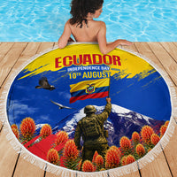 Ecuador Independence Day August 10 Beach Blanket Patriotic Heritage Virgin Statue And Soldier