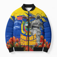Ecuador Independence Day August 10 Bomber Puffer Jacket Patriotic Heritage Virgin Statue And Soldier