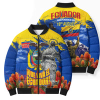 Ecuador Independence Day August 10 Bomber Puffer Jacket Patriotic Heritage Virgin Statue And Soldier